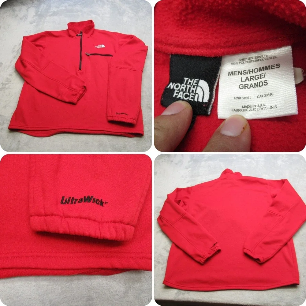 North Face Sweatshirt Men Large Red Fleece Wick 1/2 Zip Performance VTG USA Made